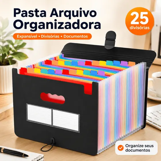 Organizador De Arquivos De 25 Bolsos , Caixa De Arquivamento De Plástico Expansível , Pastas Organizadoras De Papel/Docu