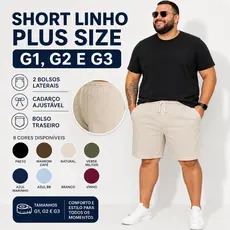 Short Linho Masculino Plus Size G1 G2 G3 Bermuda Mauricinho Tamanho Grande Casual Verão com Bolsos laterais Envio rapido