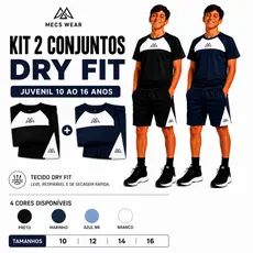 Kit 2 Conjuntos Dry Fit Juvenil 10 ao 16 Anos Tecido Leve Respirável Secagem Rápida Escola Esportivo Escola MECS WEAR