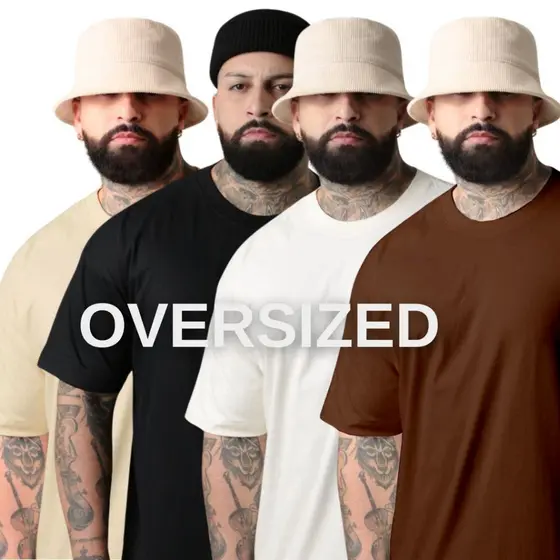 Kit 2 Camiseta Oversized Masculino/Camisa Masculina/Streetwear/Algodão 100% Premium - Voguee