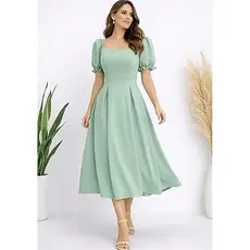 Vestido Midi Feminino Elegante Manga Curta – Ideal para Festa e Eventos