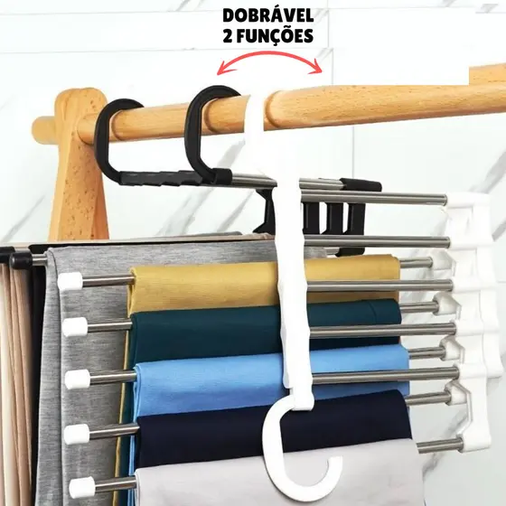 Cabide Multifuncional para Calças de Inox com 5 Divisórias Branco