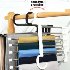 Cabide Multifuncional para Calças de Inox com 5 Divisórias Branco