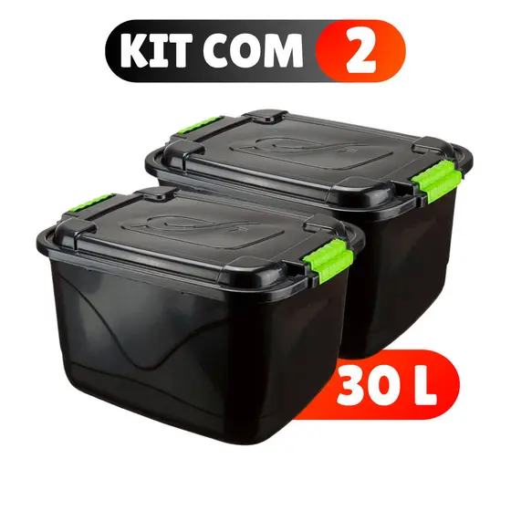Kit 2 Caixas Organizadora 30 Litros Grande C/Tampa e Trava Cesto para Brinquedos e Multiuso