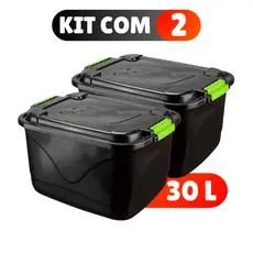 Kit 2 Caixas Organizadora 30 Litros Grande C/Tampa e Trava Cesto para Brinquedos e Multiuso