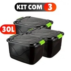 Kit 3 Caixas Organizadora 30 Litros Grande C/Tampa e Trava Cesto para Brinquedos e Multiuso
