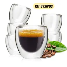 Copo Parede Dupla de Vidro 80 ml para Café Chá Suco Cerveja Chopp Copo Duplo Isolante Kit 8