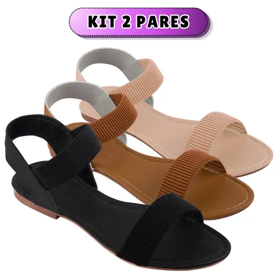Sandália Feminina Rasteirinha Kit 2 Pares Confortável