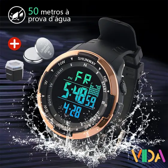 Rel贸gio Digital Masculino 脌 Prova D'谩gua Com Cron么metro Multifuncional Esportivo Luminoso Original