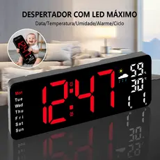Relógio De Parede Digital De Mesa Grande Luz Led Com Exibição Da Temperatura E Da Data