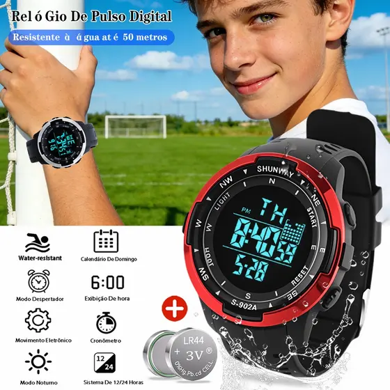 Rel贸gio Digital Masculino De 脌 Prova D'谩gua Eletr么nico Esportivo Cron么metro Luminoso Multifuncional