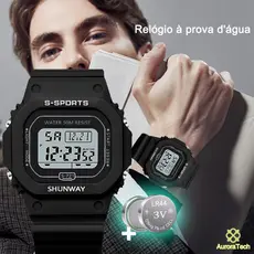 Relógio Digital Masculino à Prova D'água Relógios De Pulso LED Luminoso Para Esportes Preto