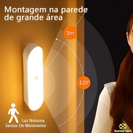 kit 1 a 3 Luz Noturna LED Sem Fio Com Sensor Smart Luminária USB Recarregável Iluminação Inteligente