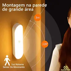 kit 1 a 3 Luz Noturna LED Sem Fio Com Sensor Smart Luminária USB Recarregável Iluminação Inteligente