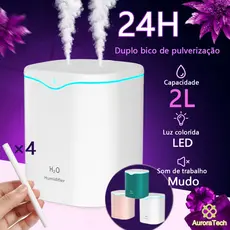 Umidificador De Ar 2000ml Grande Com Bico Duplo LED Ultrassônico Difusor Aromatizador De Ambiente