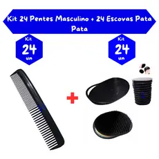 Pente Masculino Kit 24un e Escova Pata Pata 24un de Bolso Preto Cabelo e Barba Barbearia