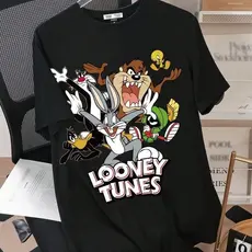 Camiseta T-shirt Looney Tunes Estampa Clássica Pernalonga Taz estilo retrô estética cartoon Desenho