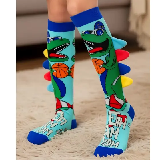 Meias infantis com estampa 3D de desenhos animados - Meias até o joelho, divertidas, coloridas e perfeitas para festas.