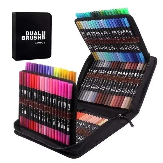 Kit60/80/100/120 Cores Caneta 2 em1 Brush Lettering e Ponta Fina Dual Pen Canetinha Colorir Desenho