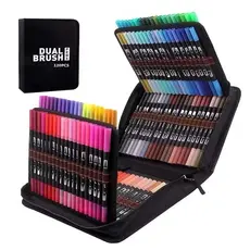 Kit60/80/100/120 Cores Caneta 2 em1 Brush Lettering e Ponta Fina Dual Pen Canetinha Colorir Desenho