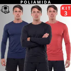Kit 3 Camiseta Poliamida Tecido Gelado Masculina Térmica Manga Longa Anti Odor Proteção Uv50 Inverno