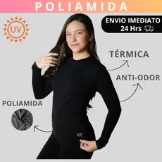 Camiseta Poliamida Tecido Gelado Feminina Térmica Manga Longa Anti Odor Proteção Uv50+ Blusa Inverno