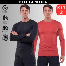 Kit 2 Camiseta Poliamida Tecido Gelado Masculina Térmica Manga Longa Anti Odor Proteção Uv50 Inverno