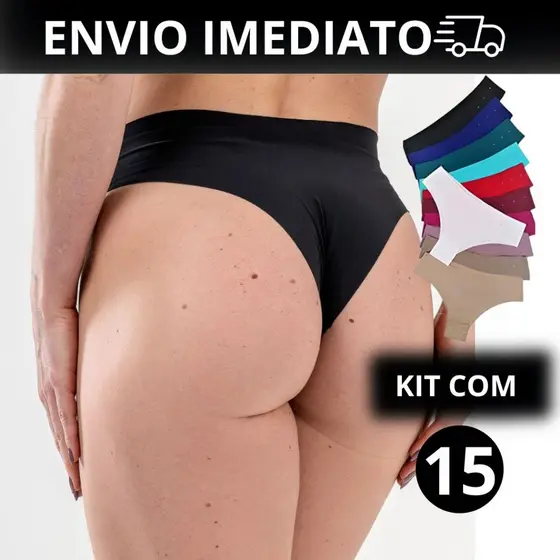 Kit 15 Calcinhas Tanga Laser Sem Costura Microfibra Com Forro de Algodão e Não Marca