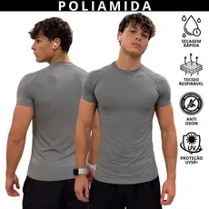 Camiseta Poliamida Tech Tecido Gelado Masculina Compressão Manga Curta Anti Odor Academia Fit Raglan