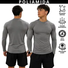 Camiseta Poliamida Tech Tecido Gelado Masculina Compressão Manga Longa Anti Odor Térmica Uv50 Raglan