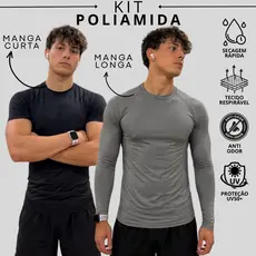 Kit Camiseta Poliamida Tech Manga Curta + Manga Longa Compressão Anti Odor Térmica Uv50+ Raglan KJG