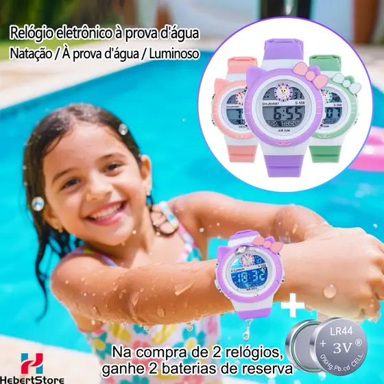 Relógio Infantil Menina Digital à Prova D'Água 50m com LED, Alarme, Cronômetro e Pulseira Ajustável