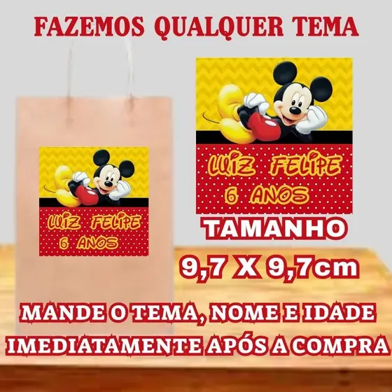 RÓTULOS, ADESIVOS  PERSONALIZADOS, VINIL TAMANHO 9,7 X 9,7 CM,  PARA SACOLAS KRAFT E OUTRAS,   CORTADOS, PARA FESTA