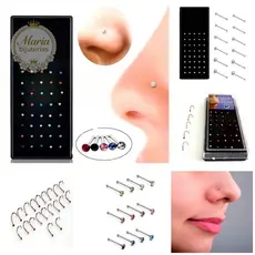Kit Com 40 Piercing de Nariz Cristal Reto/Dobrar lindo aço inox 1(Maria biju)