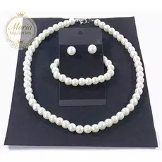 Kit com Brinco Colar e Pulseira de Pérola Kit Retrô Anos 60