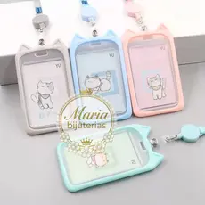 Porta cartão crachá com cordão Orelha de Gato e Urso Suporte de plástico para cartão retrátil