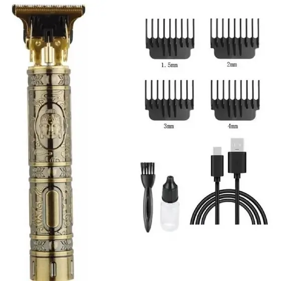 Máquina De Cortar Cabelo Barba Elétrica Profissional Recarregável USB Sem Fio Com 4 Pentes Modelo Aleatório