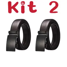 Kit 2 Cintos Masculinos Automático Couro Ajustável Fivela Preta Social Casual