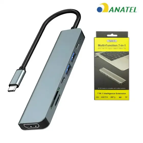 Hub Adaptador USB 7 Em 1 USB 3.0 USB 2.0 USB-C Expansor De Portas Alta Velocidade Para Notebook PC MacBook Plug Play