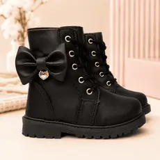 Bota Coturno Infantil Menina Laço Tratorada Fosca Antiderrapante Confortável Leve Estilo Bloguerinha