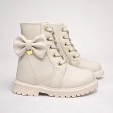 Bota Coturno Infantil Menina Laço Tratorada Creme Antiderrapante Confortável Estilosa Bloguerinha