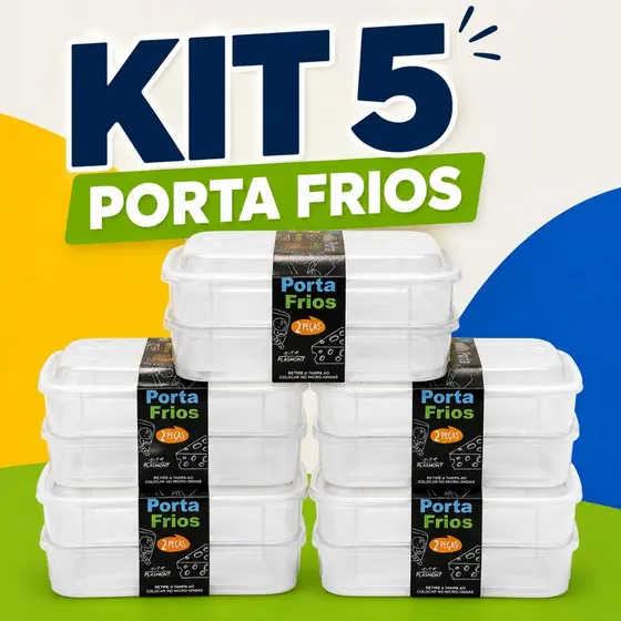 Kit 5 Porta Frios Plástico Transparente 2 Divisórias Cozinha Geladeira Frutas Guarda Frios