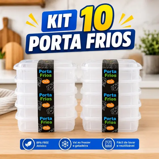 Kit 10 Porta frios de Plástico Transparente duas divisórias Guarda Frios Presunto Queijo Bonito