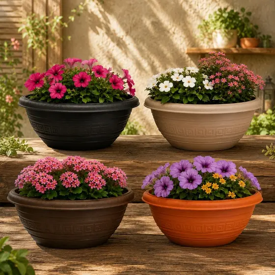 Kit 5 Vaso Greco Parede Meia Lua Plantas 5 Litros Decoração Casa Apartamento Plástico Plantas Jardim