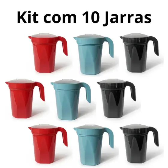 Kit 10 Jarras 1,8 Litros Colorida Tampa Transparente Suco Reforçada Restaurantes Escola Creche Alça