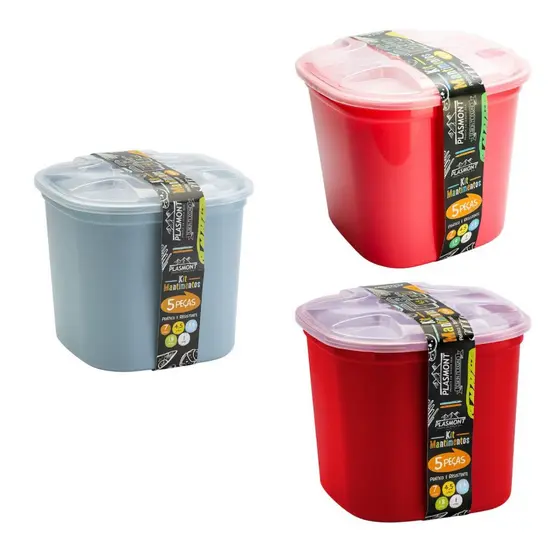 Kit 5 Porta Mantimentos  Colorida Sortidas  Plástico Cozinha Comida Arroz Biscoito Feijão Grãos