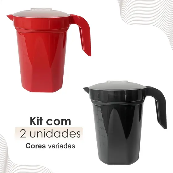 Kit 2 Jarras 1,8 Litros Colorida Tampa Transparente Suco Bonita Reforçada Bebidas Festas Escola Alça
