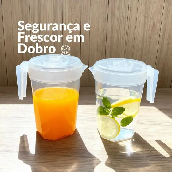 Kit 2 Jarras 4 Litros Tampa Suco Escolas Creches Alça Festas Eventos Bebidas Plástico Transparente