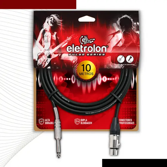 CABO DE MICROFONE 10 METROS P10 MONO/ XLR FÊMEA ELETROLON