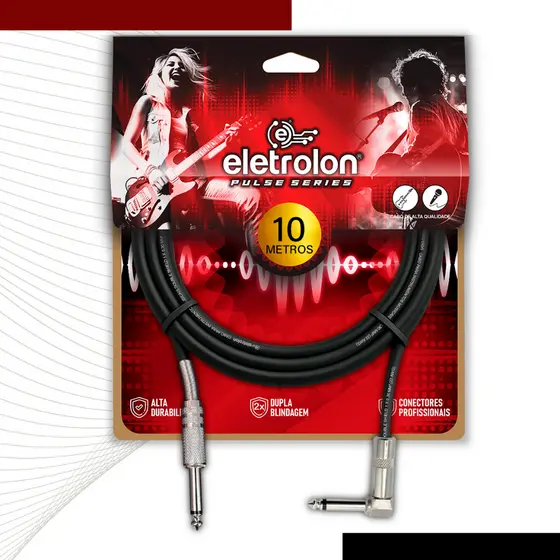 Cabo P10 P10 Mono 90º Graus Violão Guitarra Baixo 10m Metros - PULSE